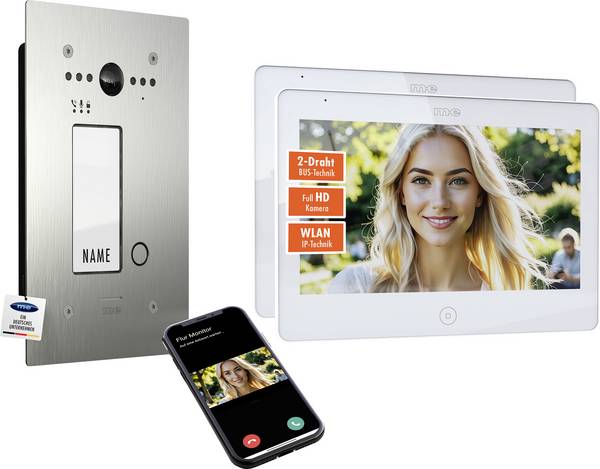 m-e modern-electronics ALL-VF10S-2M7W-IPS dvoulinkový, Wi-Fi domovní video telefon kompletní sada, stříbrná, bílá, 41531