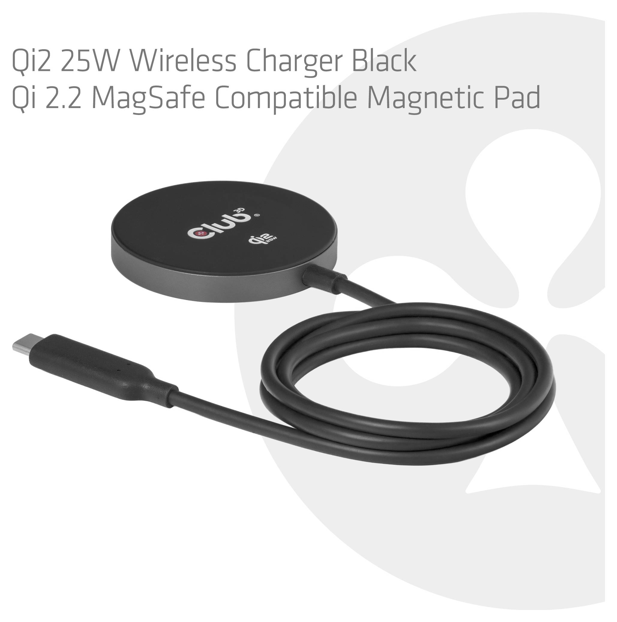 club3D bezdrátová indukční nabíječka 25 W Qi2 USB-C 25Wa CAC-3027 Výstup Qi standard černá-2
