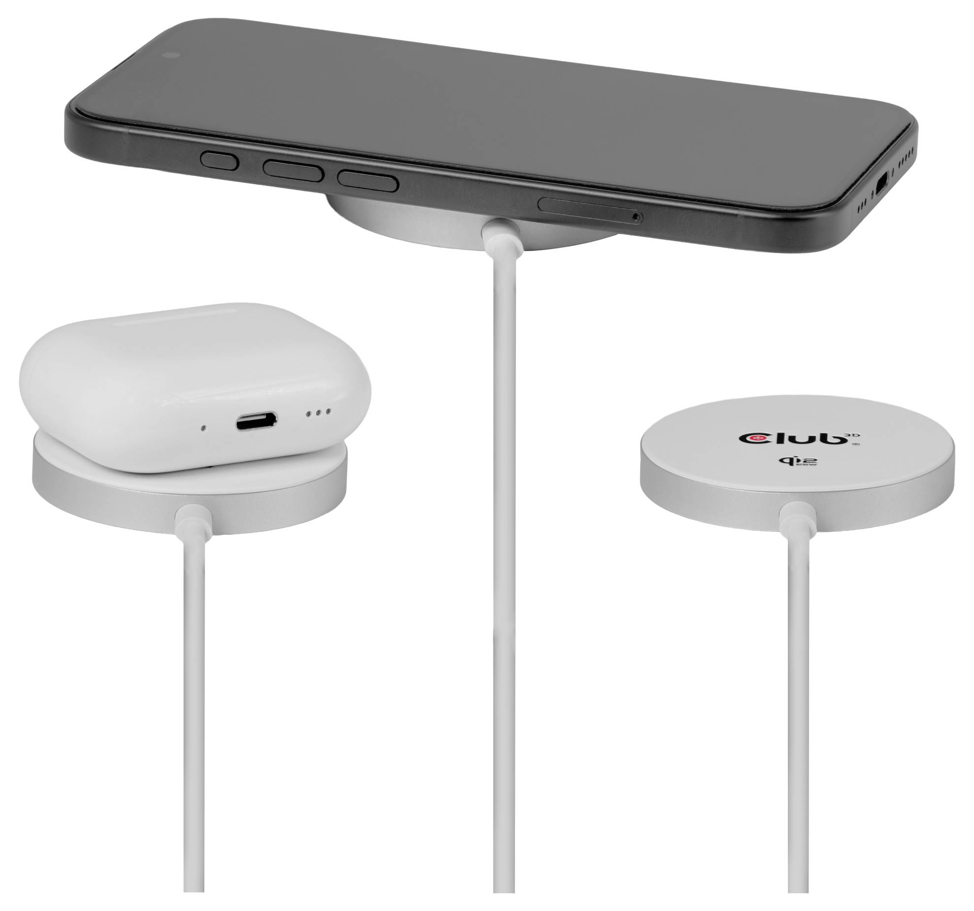 club3D bezdrátová indukční nabíječka 25 W Qi2 USB-C 25Wa CAC-3026 Výstup Qi standard bílá-7