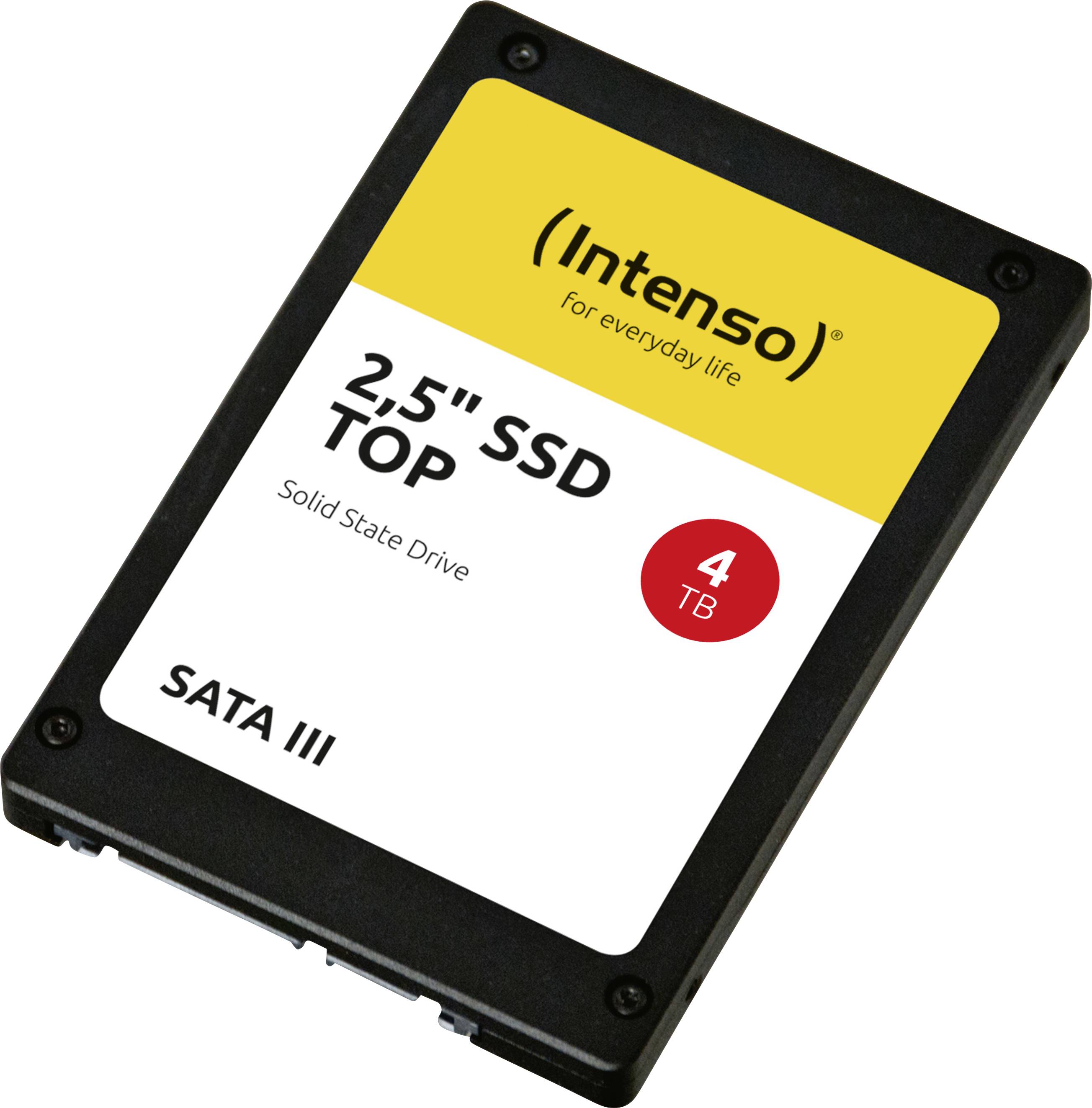 Značka 'Intenso' 2,5palcový SSD s označením 'TOP' nabízí úložný prostor 4 TB a používá rozhraní SATA III.