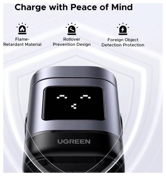 UGREEN bezdrátová indukční nabíječka 20 W Uno W709 45775 Výstup 1x Apple MagSafe, Qi standard černá, šedá-3