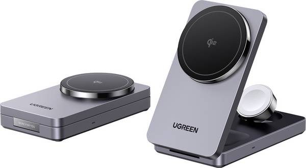 UGREEN bezdrátová indukční nabíječka 15 W W707 3-in-1 15W Magnetic Charger 45025  Výstup Qi standard šedá