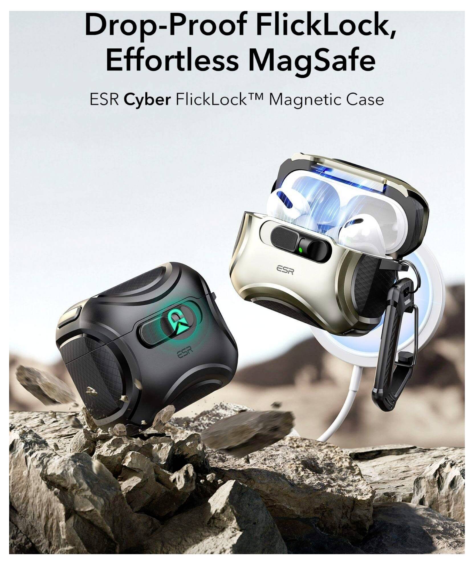 ESR Cyber FlickLock HaloLock Ochranné nabíjecí pouzdro Vhodné pro (sluchátka):sluchátka in-ear černá-3