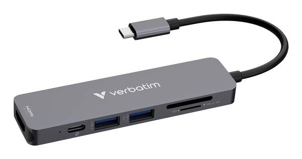 Verbatim 32156 USB Hub  USB 2.0, HDMI™, USB 3.2 (Gen 1x1)  USB 3.2 Gen1 5 GBit/s UHD, se zabudovanou čtečkou SD karet černá Essentials
