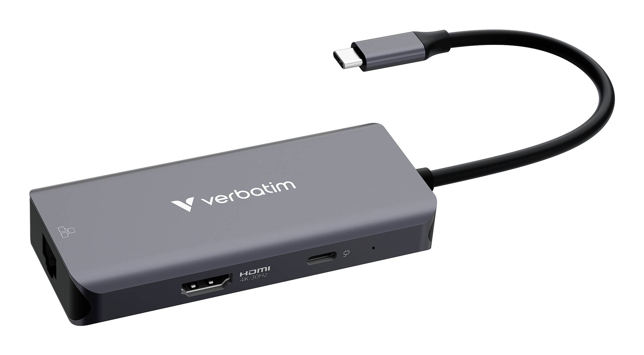 Šedý ethernetový síťový kabel s konektory RJ45 na obou koncích, navinutý na bílém pozadí.