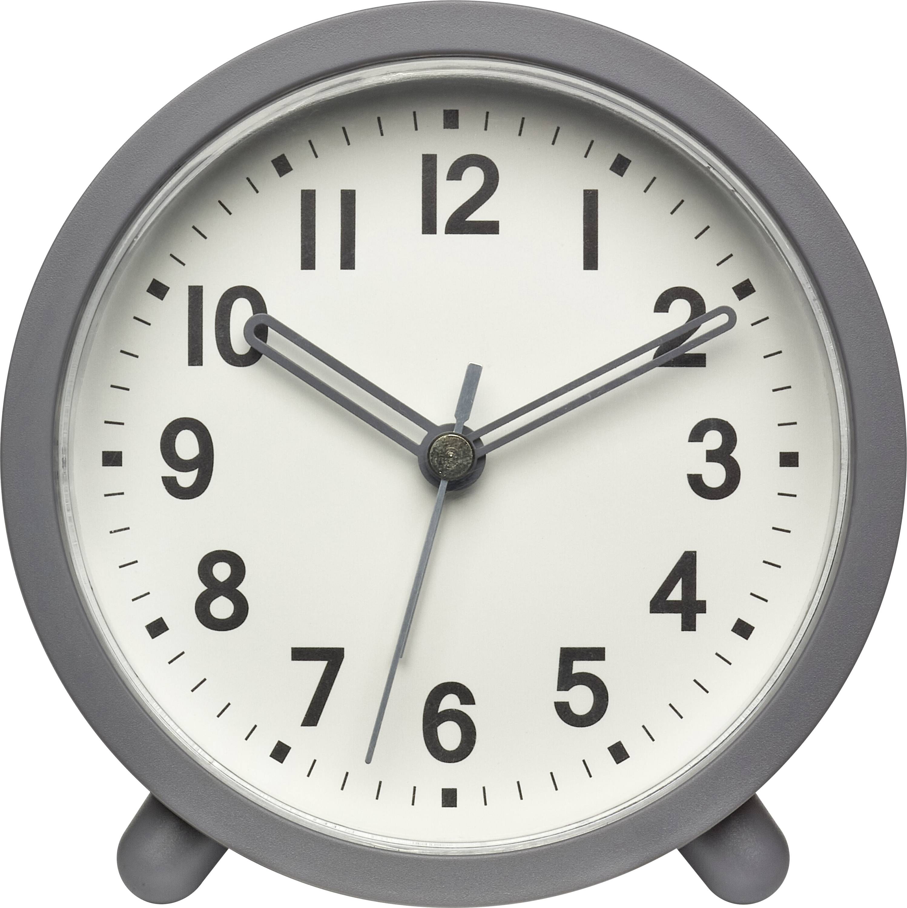 Kulatě šedé analogové hodiny zobrazující čas 8:20.