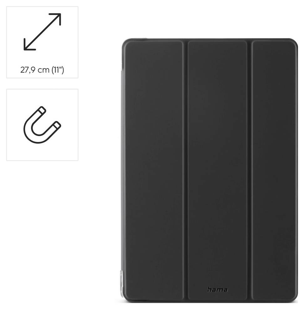Černé pouzdro na tablet, velikost 27,9 cm (11 palců), s magnetickým zavíráním.