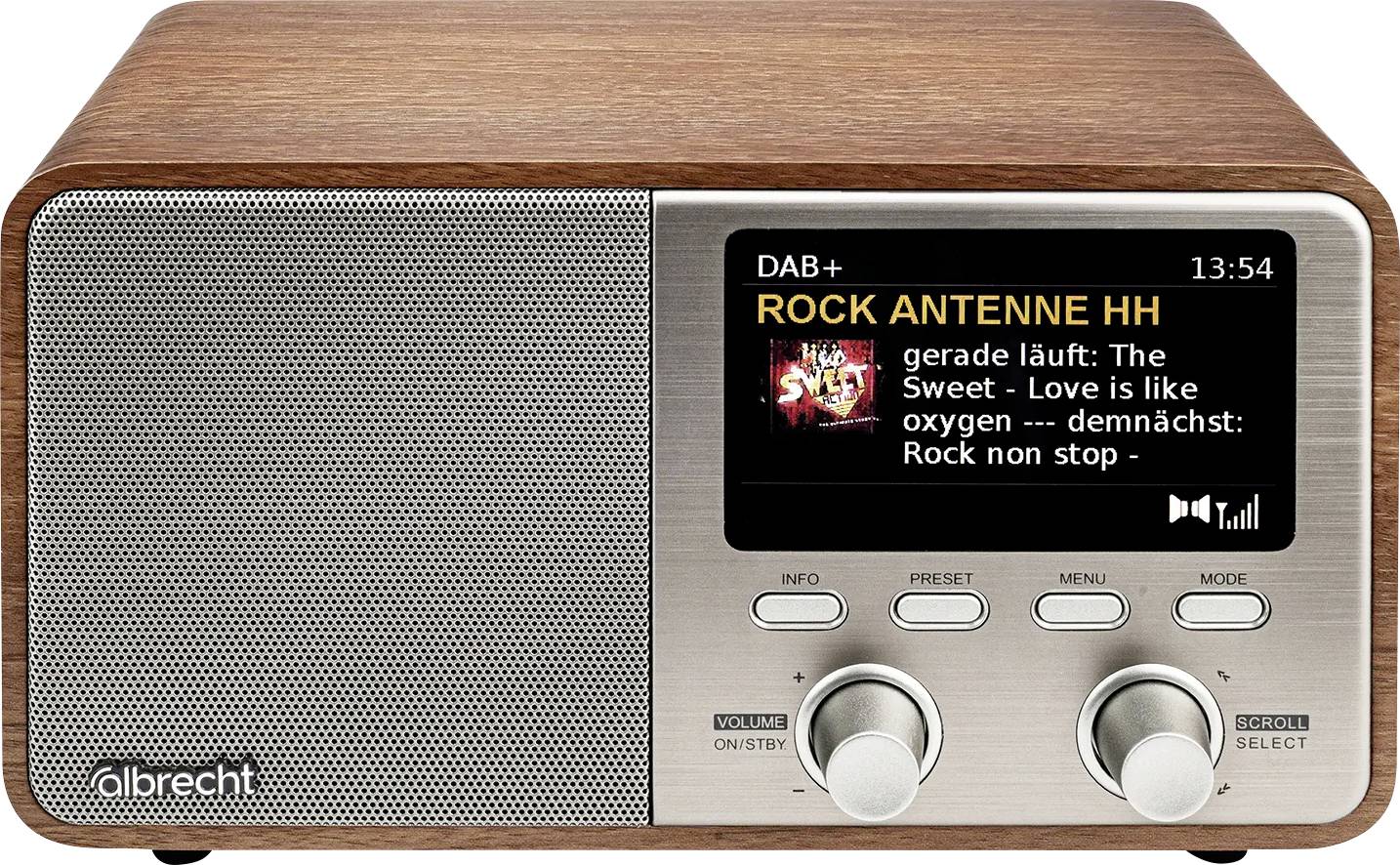 Albrecht DR 760 27760 stolní rádio, DAB+, FM, DAB+, AUX, Bluetooth, Dřevěný kryt, včetně reproduktoru, dřevo, hnědá, stř-0