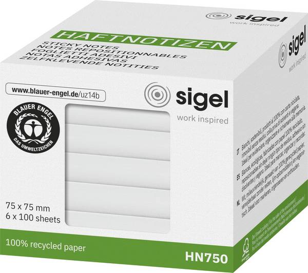 Sigel samolepící poznámka HN750 75 mm x 75 mm  bílá 600 listů