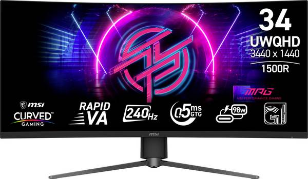 MSI MPG 346CQRFDE X24 herní monitor 86.4 cm (34 palec)3440 x 1440 Pixel, 21:9, 0.5 ms, VA LED