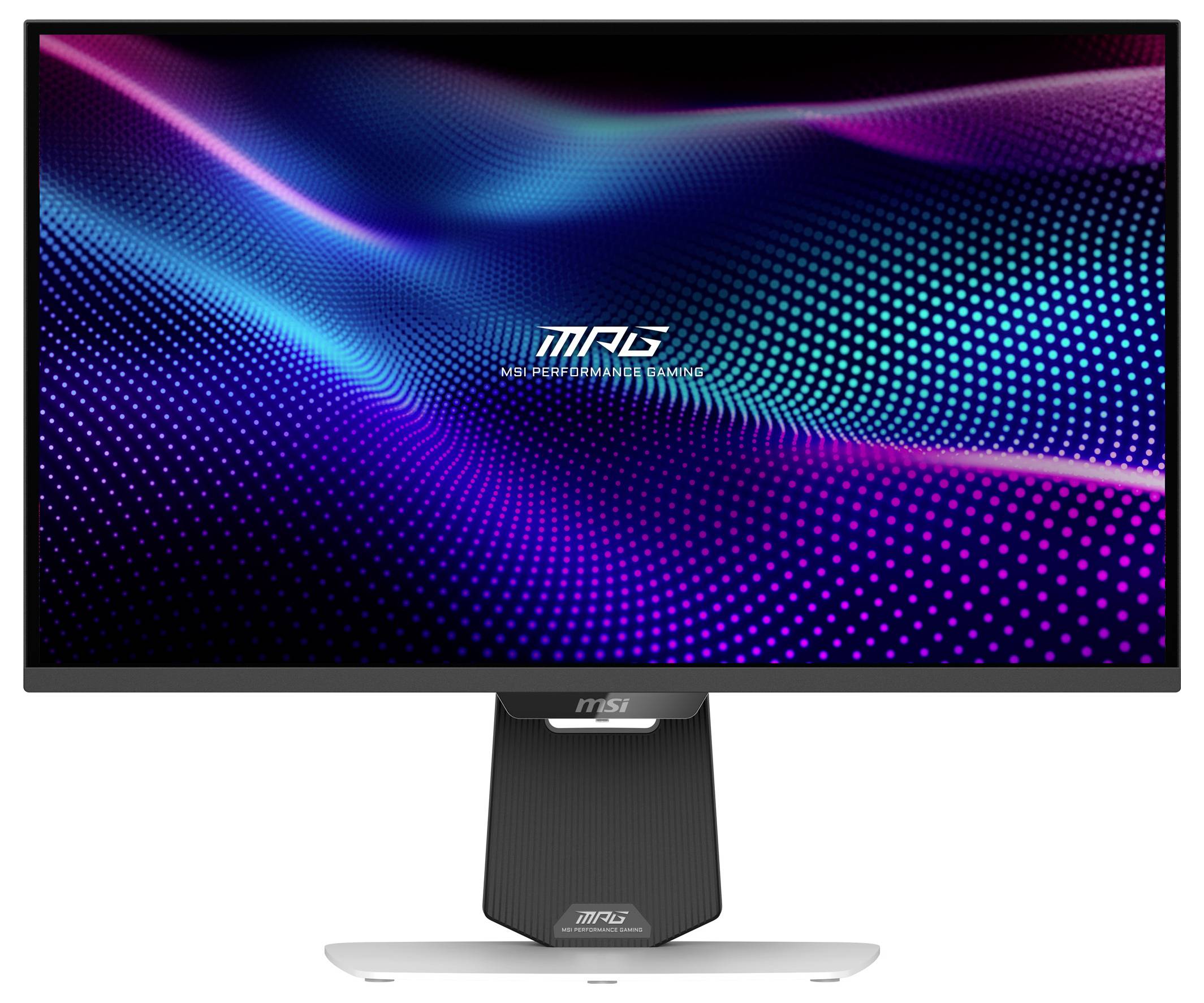 Monitor počítače zobrazující barevný vlnitý vzor na obrazovce s elegantním, moderním designem a tenkými okraji.
