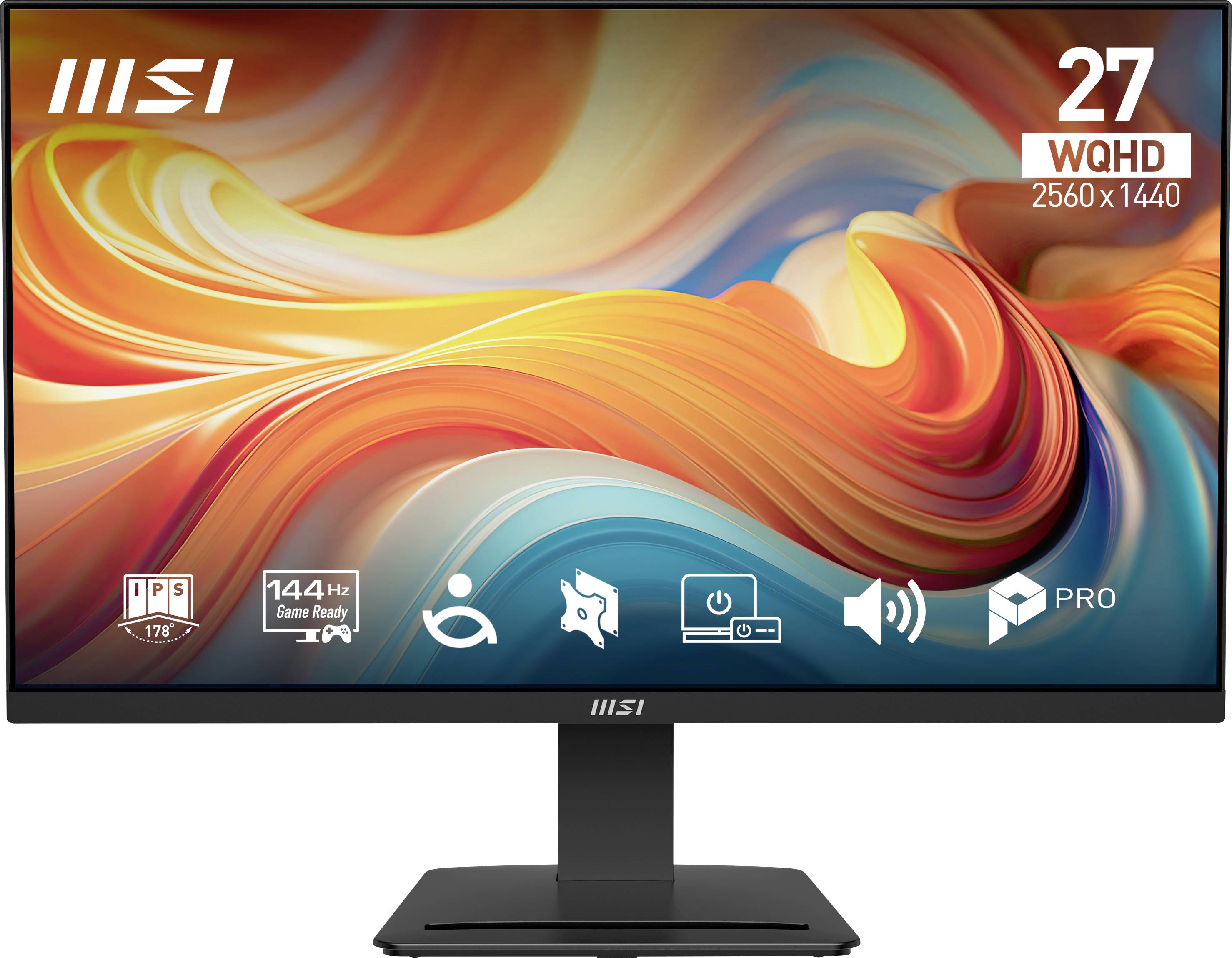 Monitorovací displej MSI 27" ve formátu WQHD s rozlišením 2560x1440, vybavený technologií IPS, dobou odezvy 1ms a obnovovací frekvencí 144Hz pro hraní her.