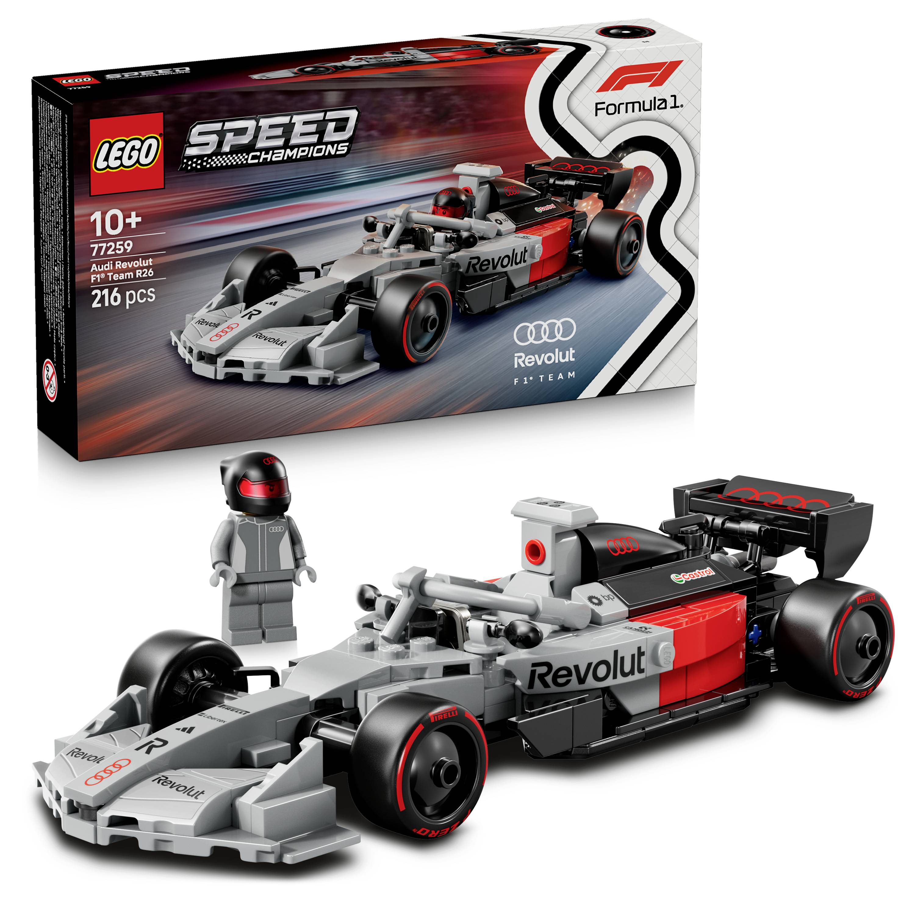 LEGO Speed Champions model formule 1 vozu a figurky řidiče, sada číslo 77259.