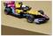 Barevné autíčko Formule 1 z Lega vyrobené z různobarevných jasných prvků s detailními součástkami a přilbou opatřeným figurkou uvnitř kokpitu.
