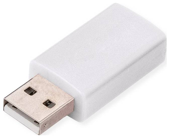 Detailní záběr na bílou USB flash disk s kovovým konektorem na bílém pozadí.