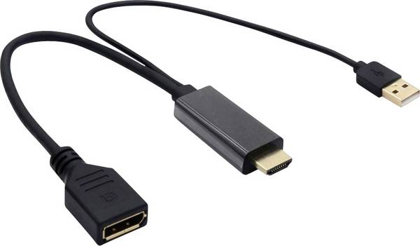 Value 12.99.3146 DisplayPort / HDMI / USB adaptér [2x HDMI zástrčka, USB-A konektor - 1x zásuvka DisplayPort] černá 4K UHD 0.3 m