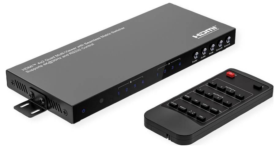 Value 4x2 porty HDMI quad rozbočovač režim více pohledů, s dálkovým ovládáním, funkce plynulého přepínání, kovový ukazat-0