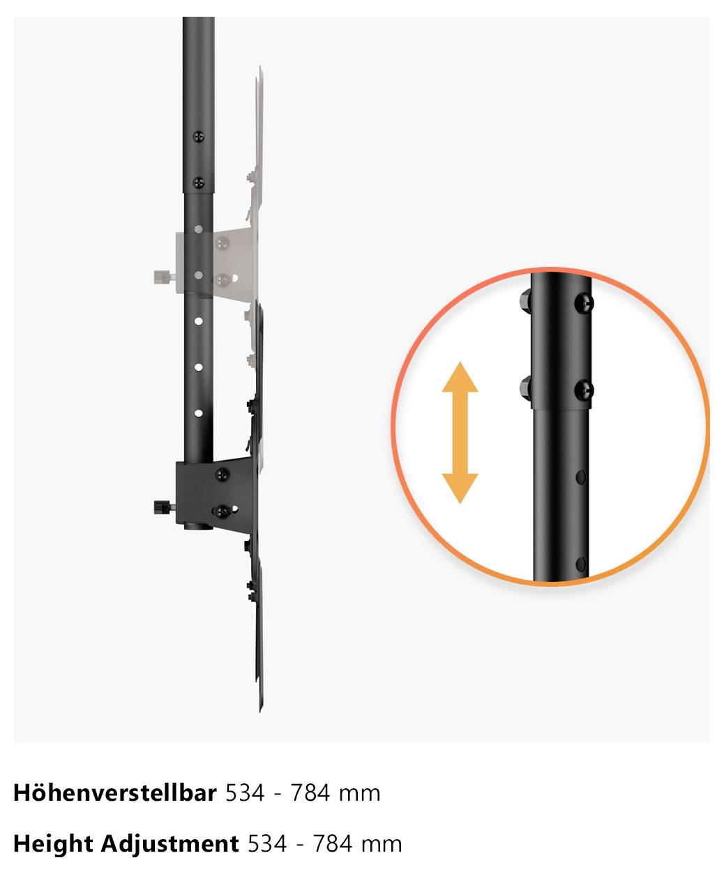 Stropní nastavitelný držák pro ploché TV s dlouhým, výsuvným ramenem a otočným mechanismem pro optimální úhel sledování.