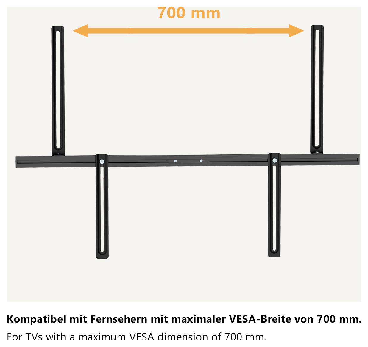 Nástěnný držák na televize, kompatibilní s maximální šířkou VESA 700 mm.