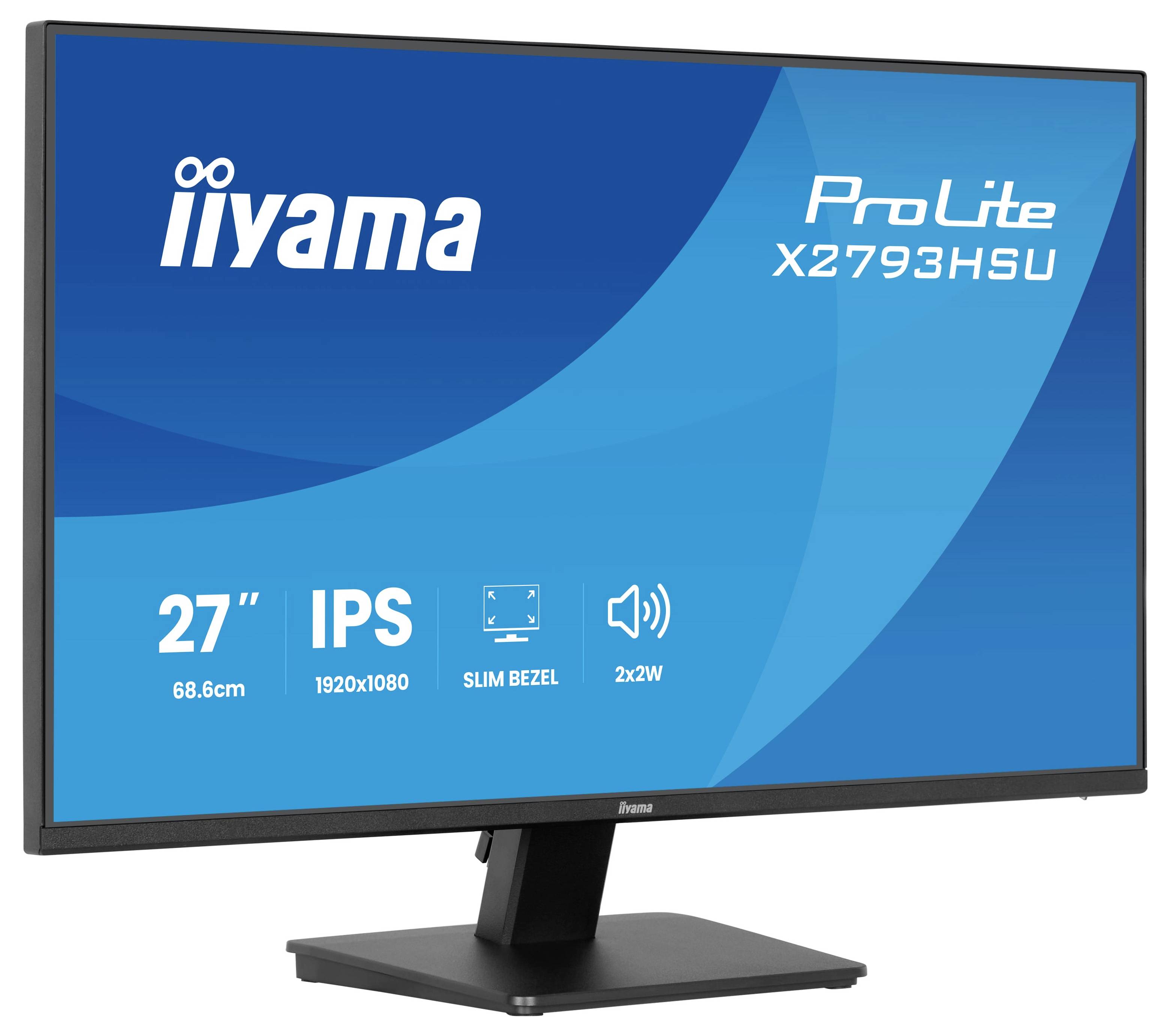 Monitor 'Iiyama ProLite X2793HSU' s 27" IPS displejem, tenkými rámečky, rozlišením 1920x1080 a 2x2W reproduktory.