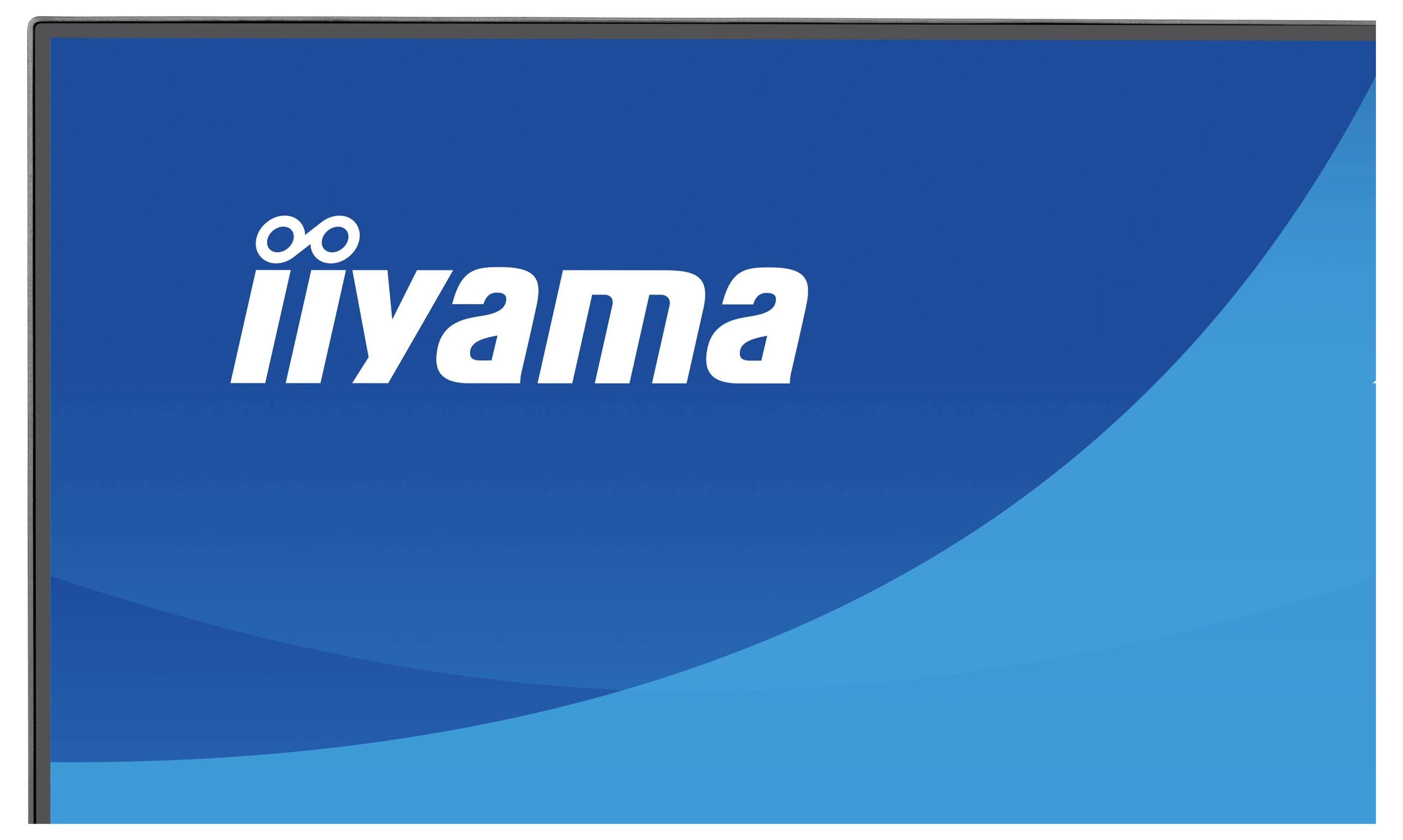 Obrázek s modrou barvou s logem "iiyama" zobrazeným v bílém textu na prominentním místě.