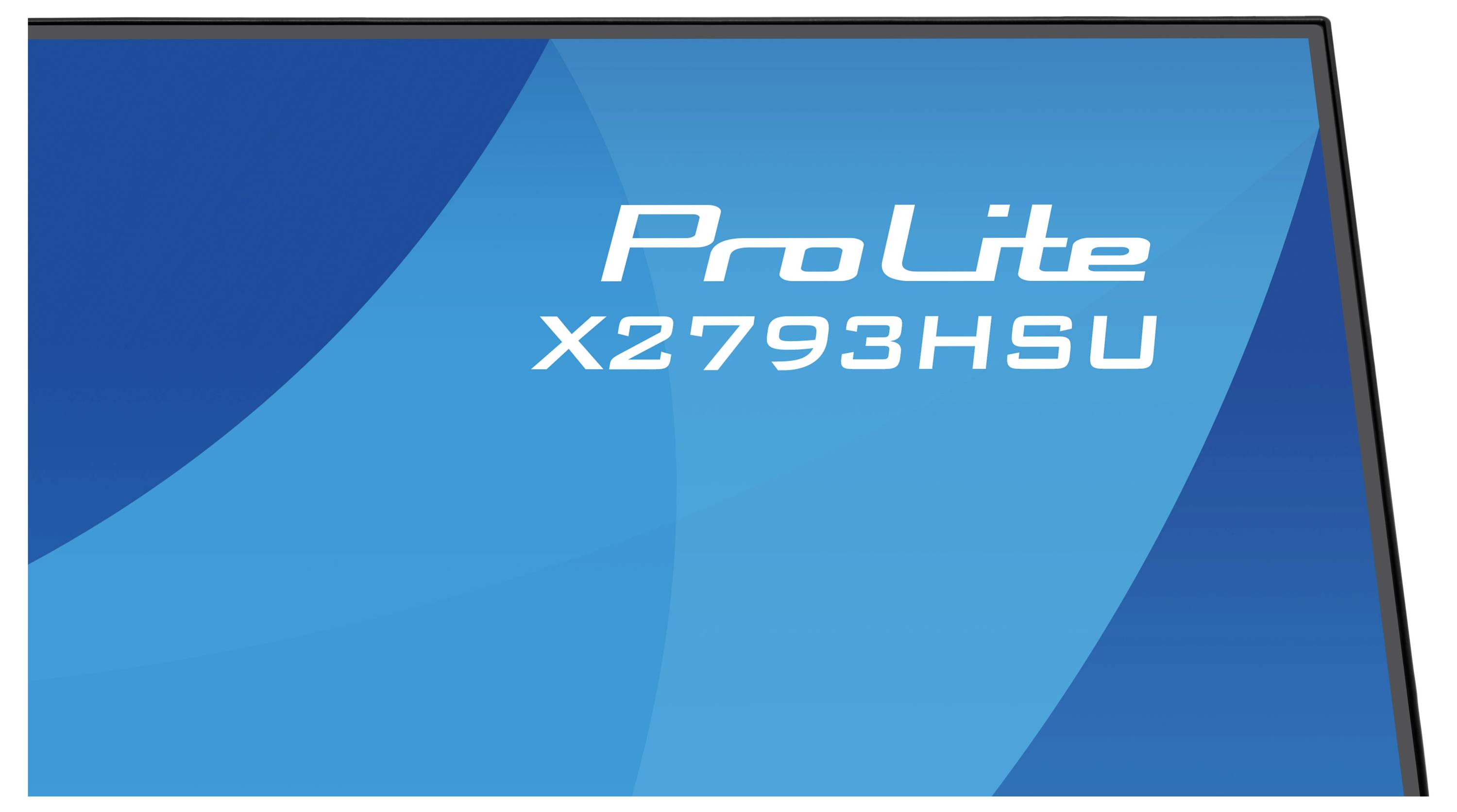 Část monitoru s textem "ProLite X2793HSU" na modrém pozadí.