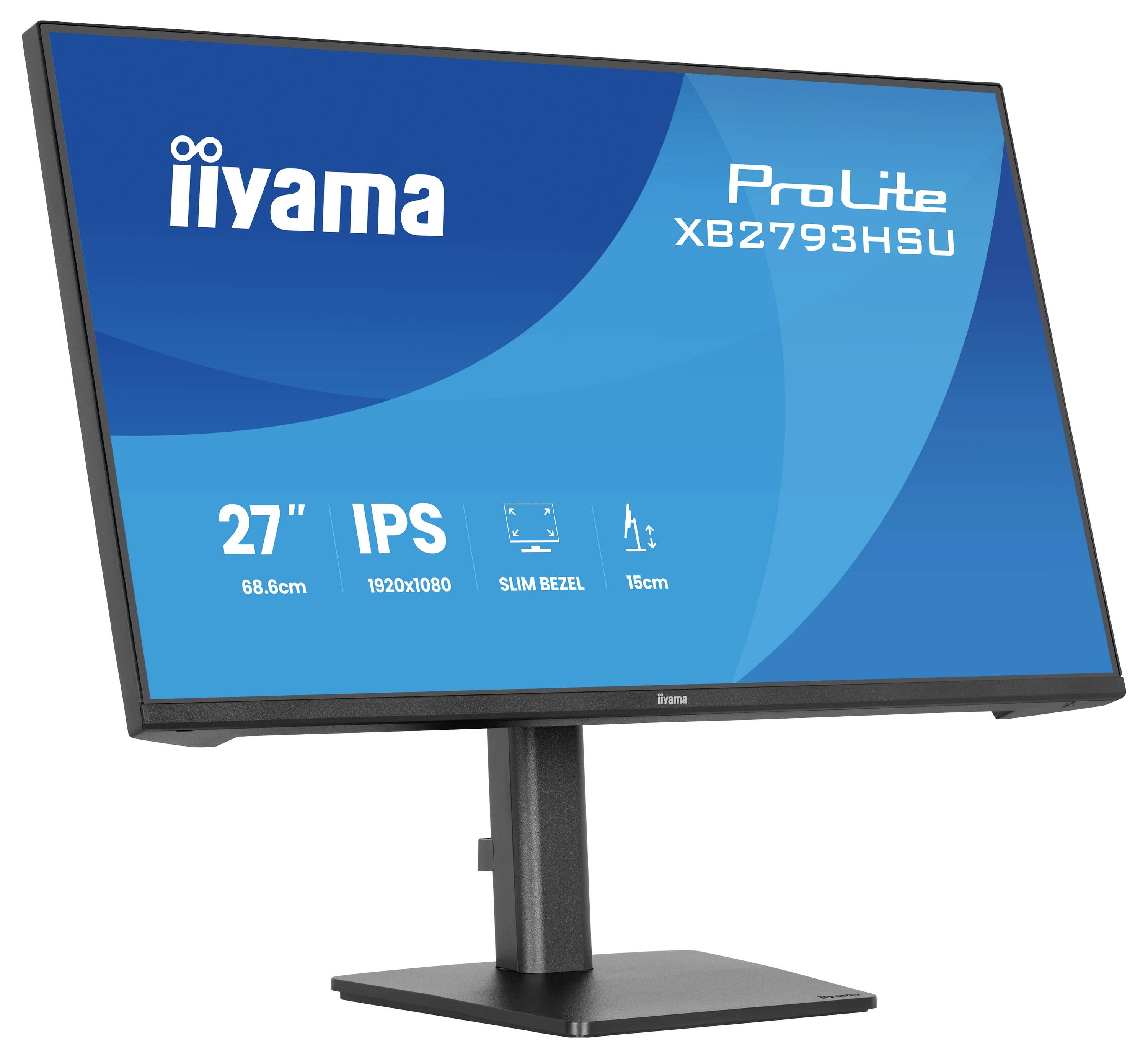 Počítačový monitor zobrazuje podrobnosti svého modelu: „iiyama ProLite XB2793HSU", s 27palcovou obrazovkou, technologií IPS a rozlišením 1920x1080.