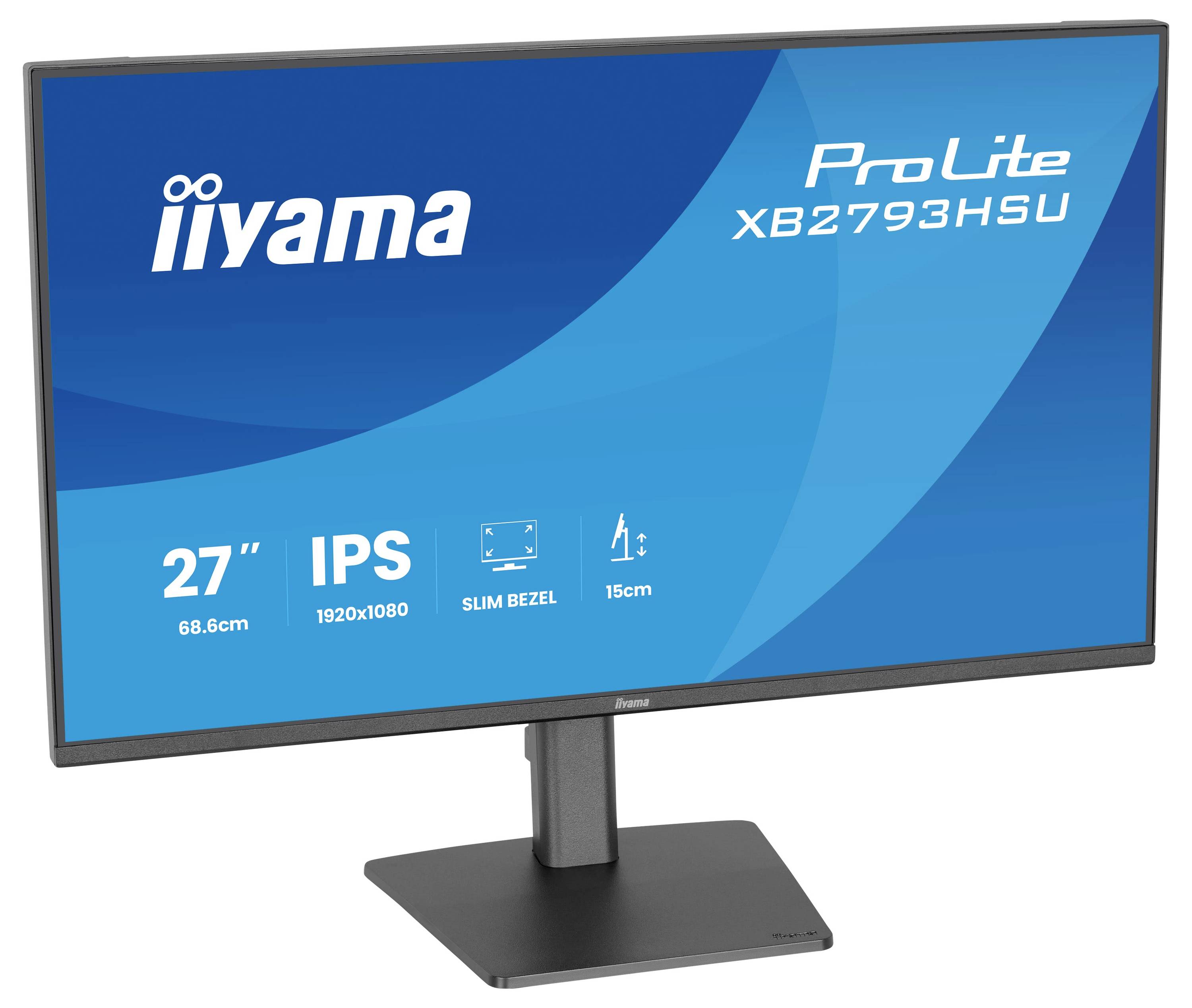 Monitorování 'ProLite XB2793HSU' od společnosti iiyama se zobrazuje s funkcemi 27" IPS obrazovky s rozlišením 1920x1080, tenkým rámečkem a kompatibilitou s montáží VESA.