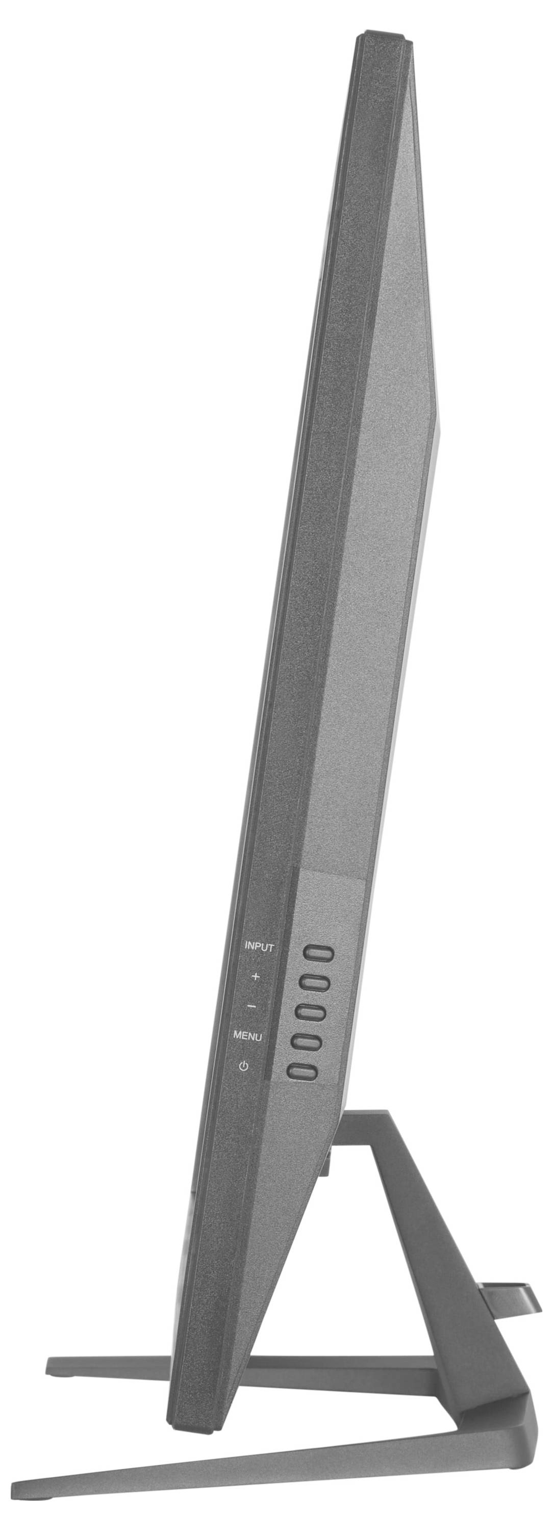 Elegantní, tenký počítačový monitor viděný ze strany na stabilním stojanu, který zobrazuje svůj štíhlý profil a minimalistický design.