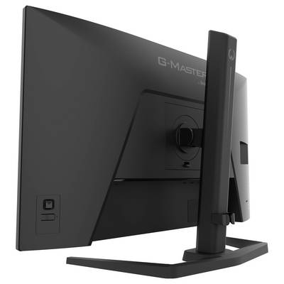 Monitor G-Master s křivkou vídění zezadu, ukazující stabilní stojan a funkci naklonění obrazovky, prezentující ergonomický design.