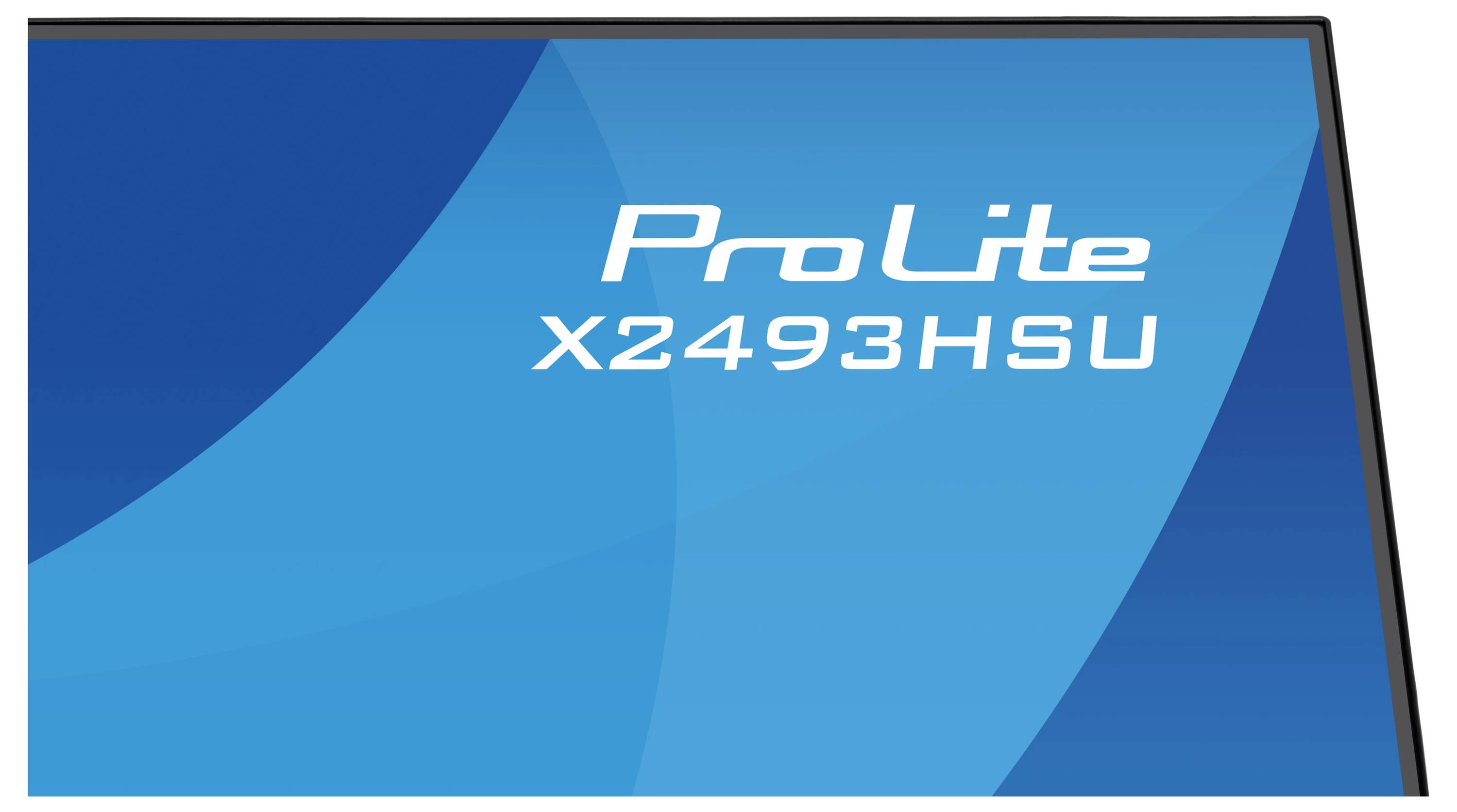 Monitor s logem "ProLite X2493HSU" na modrém přechodovém pozadí.