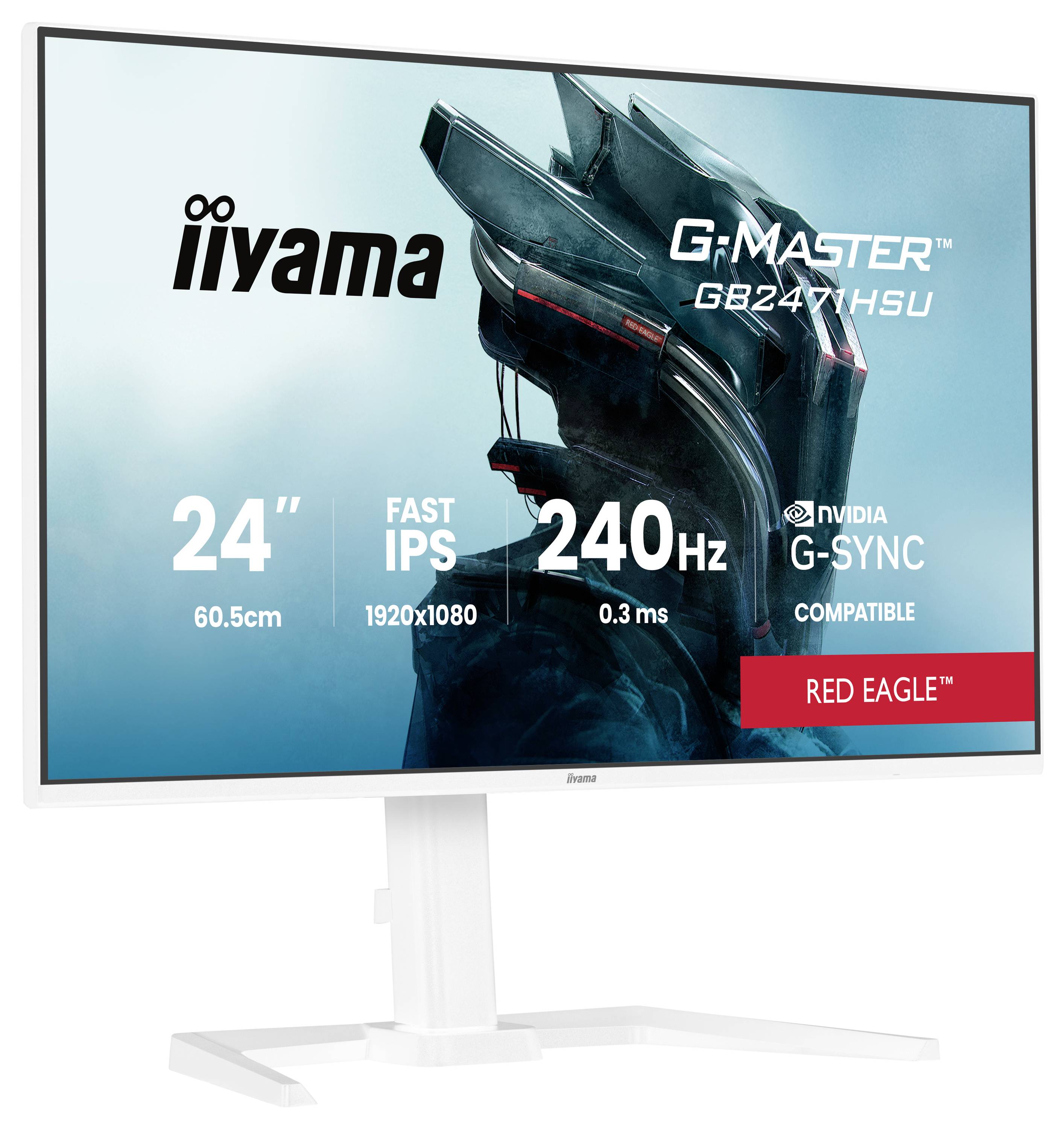 Iiyama G-Master 24" Red Eagle monitor s technologií Fast IPS, rozlišením 1920x1080, obnovovací frekvencí 240Hz, dobou odezvy 0,3 ms, kompatibilní s NVIDIA G-SYNC.