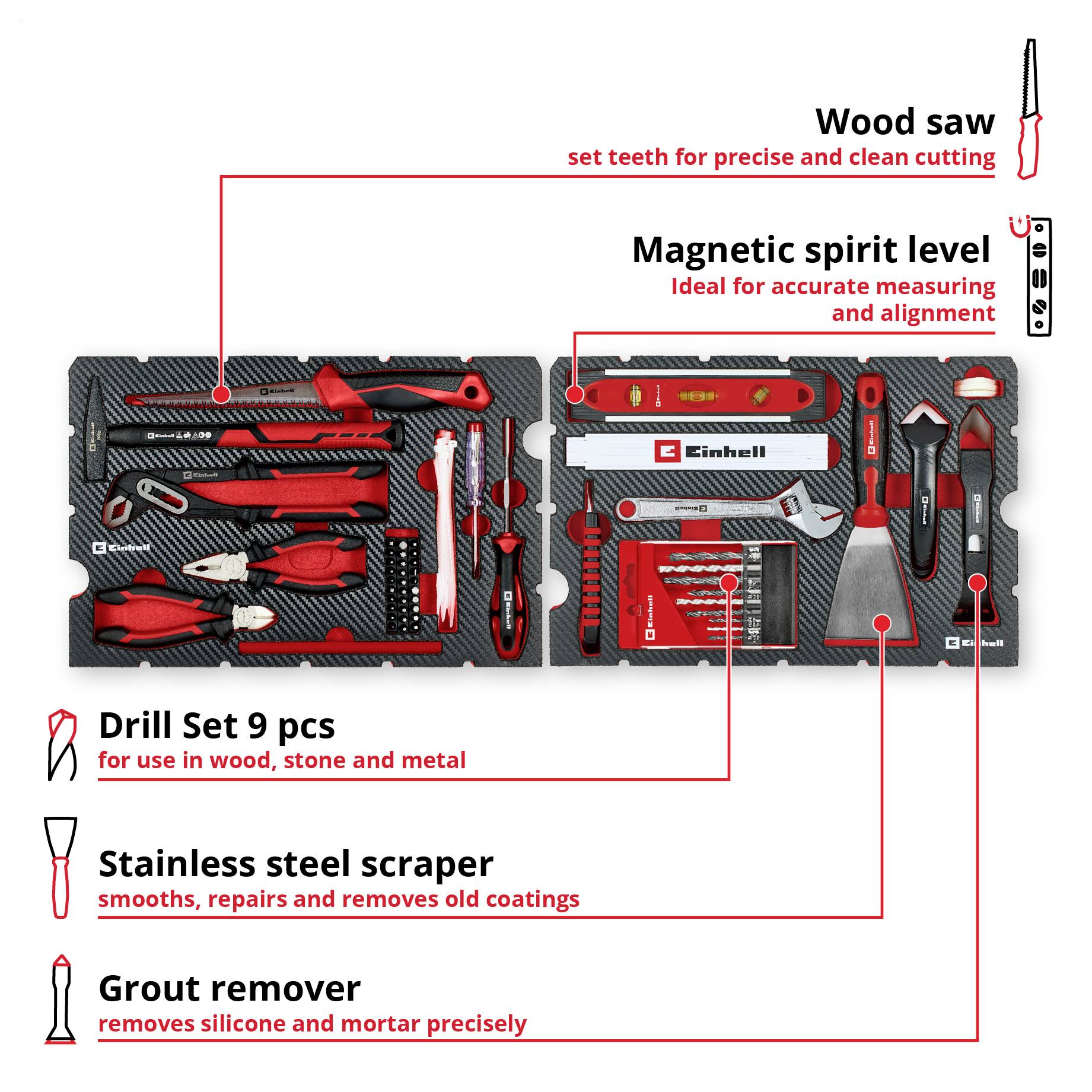 Einhell 78-tlg. Werkzeugkoffer Renovierung, 370517 kufřík s nářadím-4