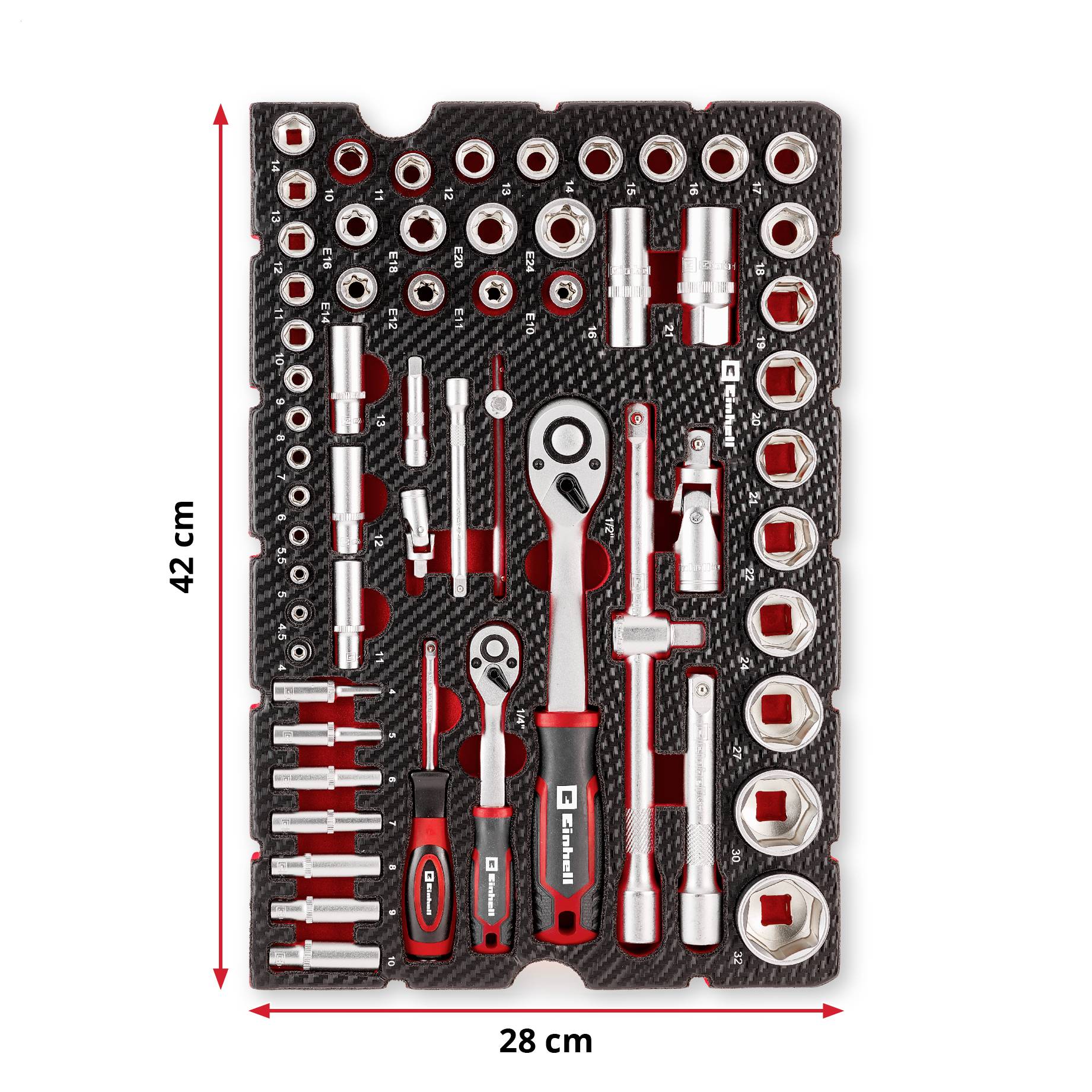 Einhell Stecknuss & Ratschen-Set 60-tlg. Einleger Pad, 370520 vložka, 60dílná-11