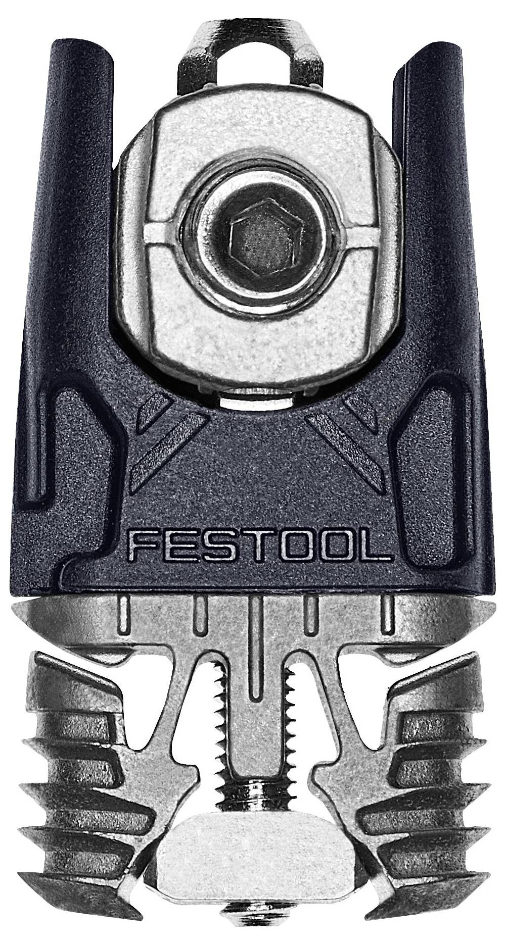 Obrázek ukazuje příslušenství nářadí Festool se kovovým mechanismem obsahujícím drážkované součásti a šestihranný šroub uprostřed.