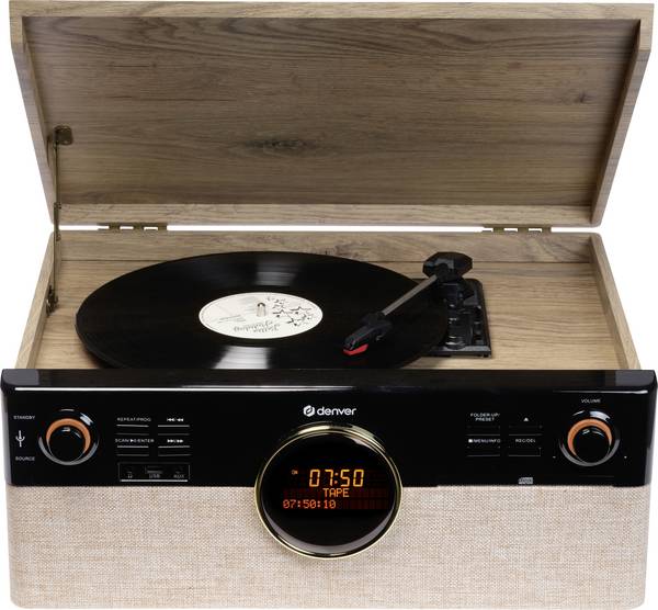 Denver MRD-180 Stereosouprava v retro stylu DAB+, Bluetooth, CD, kazeta, gramofón,   černá, dřevo