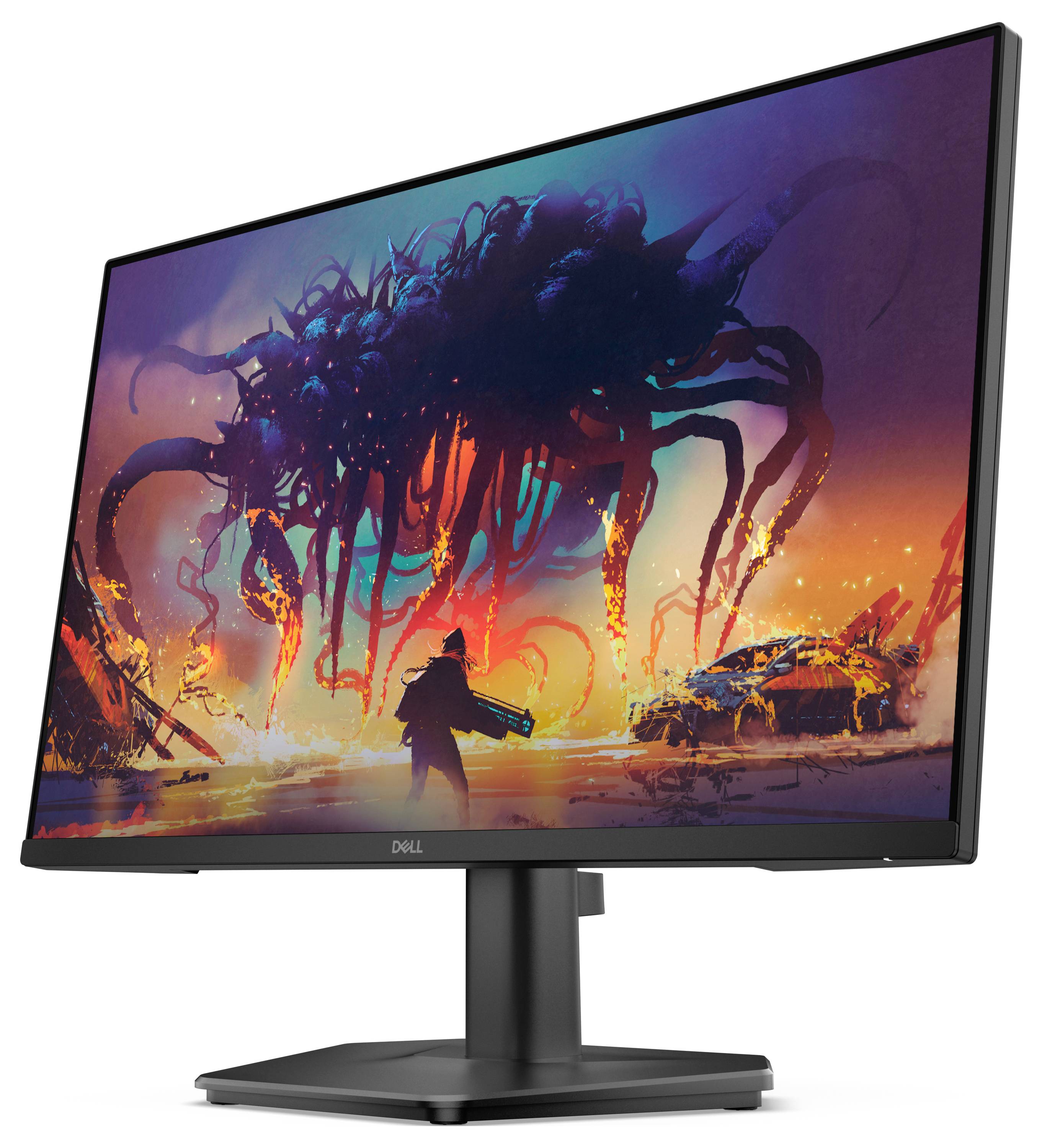 Pohled zezadu na tenký počítačový monitor na stojanu, který vykazuje jeho štíhlý design.
