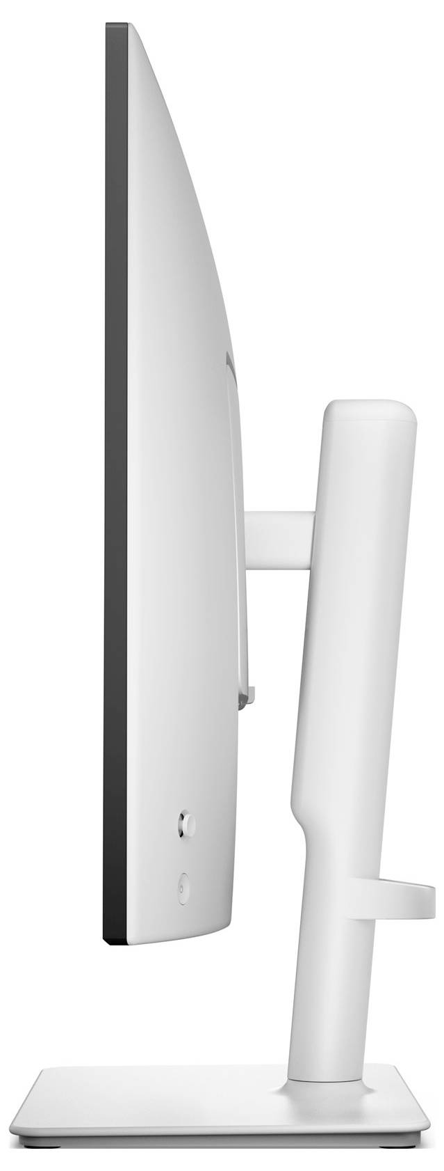 Boční pohled na tenký, moderní počítačový monitor na stojanu, který zdůrazňuje jeho elegantní design a minimální rámečky.