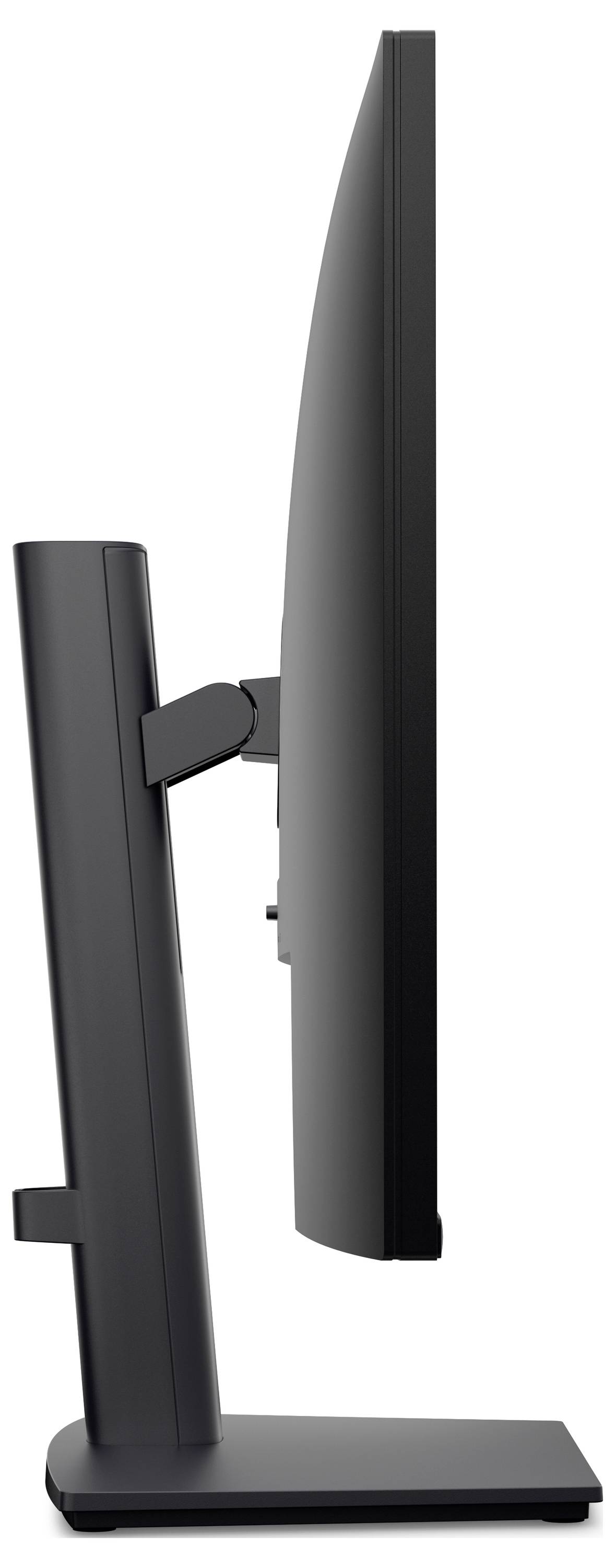 Boční pohled na moderní počítačový monitor ukazující jeho štíhlý design a nastavitelný stojan.