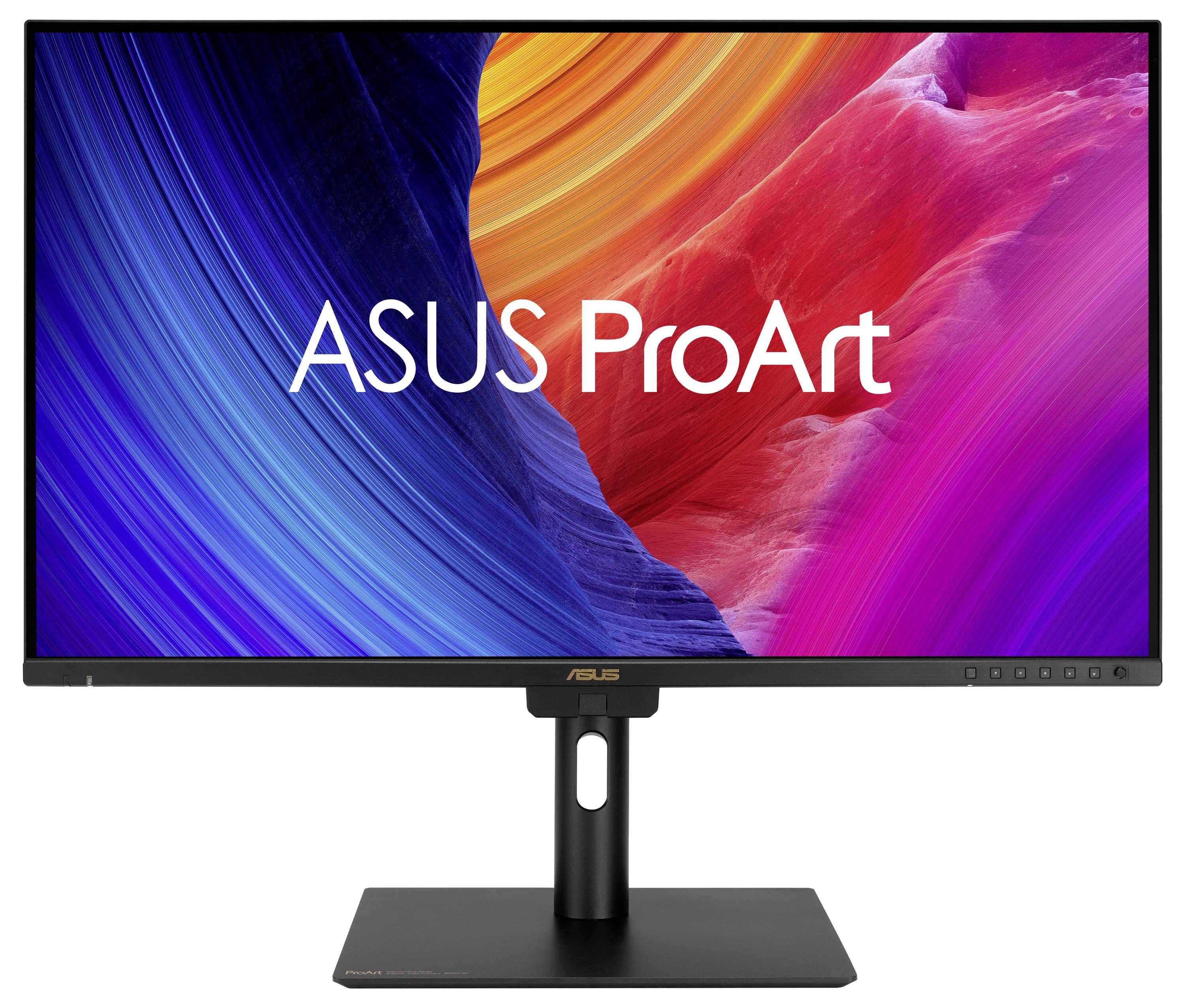 "ASUS ProArt" zobrazené na monitoru ukazujícím barevné abstraktní vlny.
