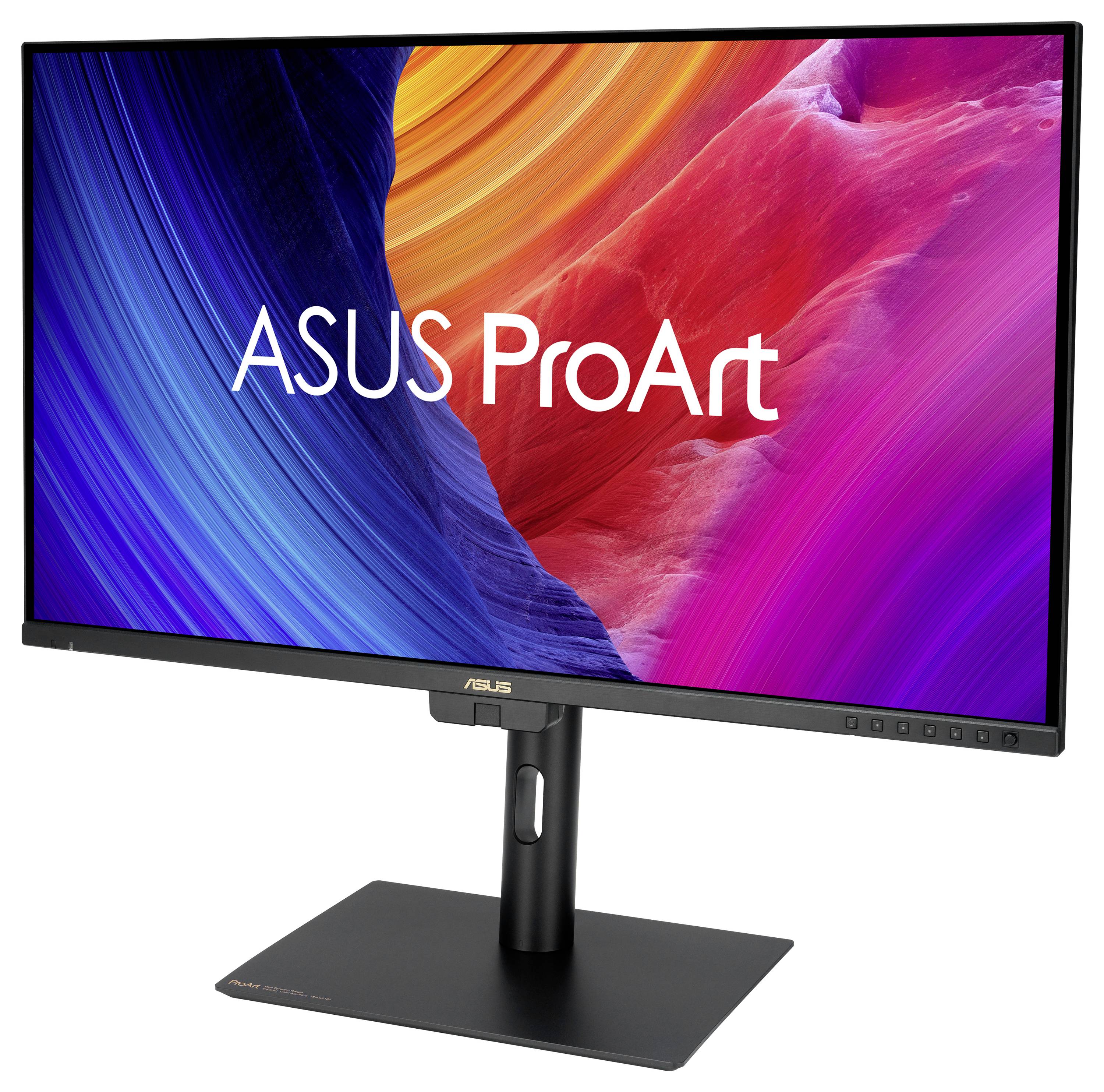 Monitor ASUS ProArt s živými abstraktními barvami na displeji, navržený pro kreativní profesionály.