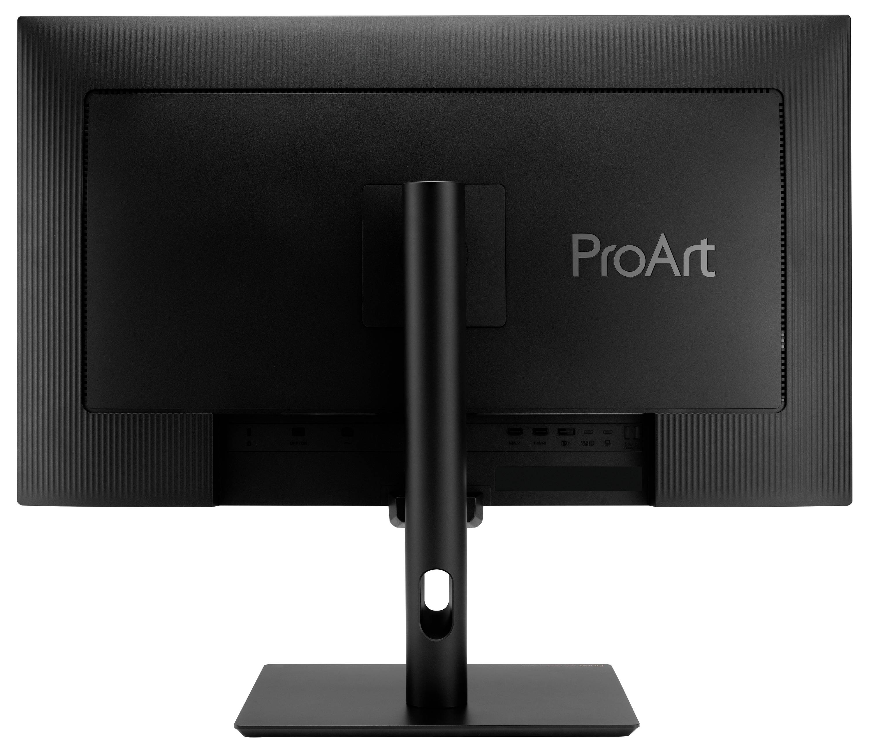 Černý počítačový monitor zobrazený zezadu s nápisem "ProArt" v pravém horním rohu.