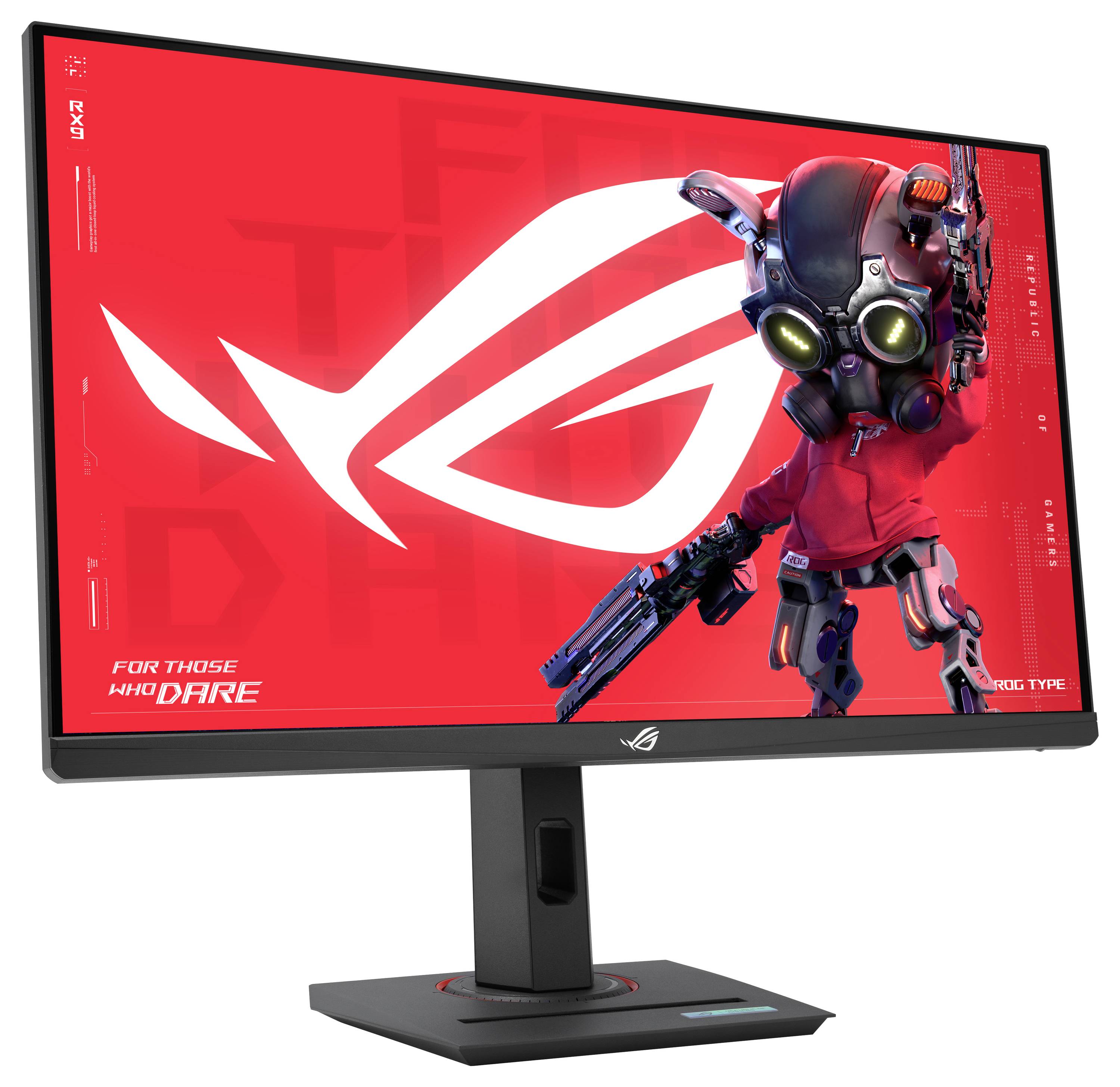 Monitor počítače s textem "ASUS ProArt" na obrazovce, kterou zdobí barevný abstraktní design s víříícími modrými, červenými a růžovými odstíny.