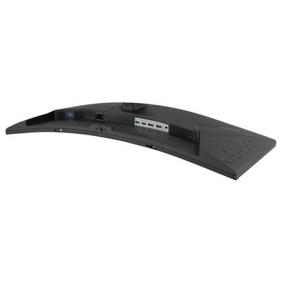 Zadní pohled na zakřivený monitor zobrazující porty na zadní straně, včetně připojení HDMI a USB, ilustrující možnosti připojení.