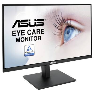 Černý monitor ASUS zobrazený zezadu, zvýrazňující jeho nastavitelný stojan a čistý, minimalistický design.