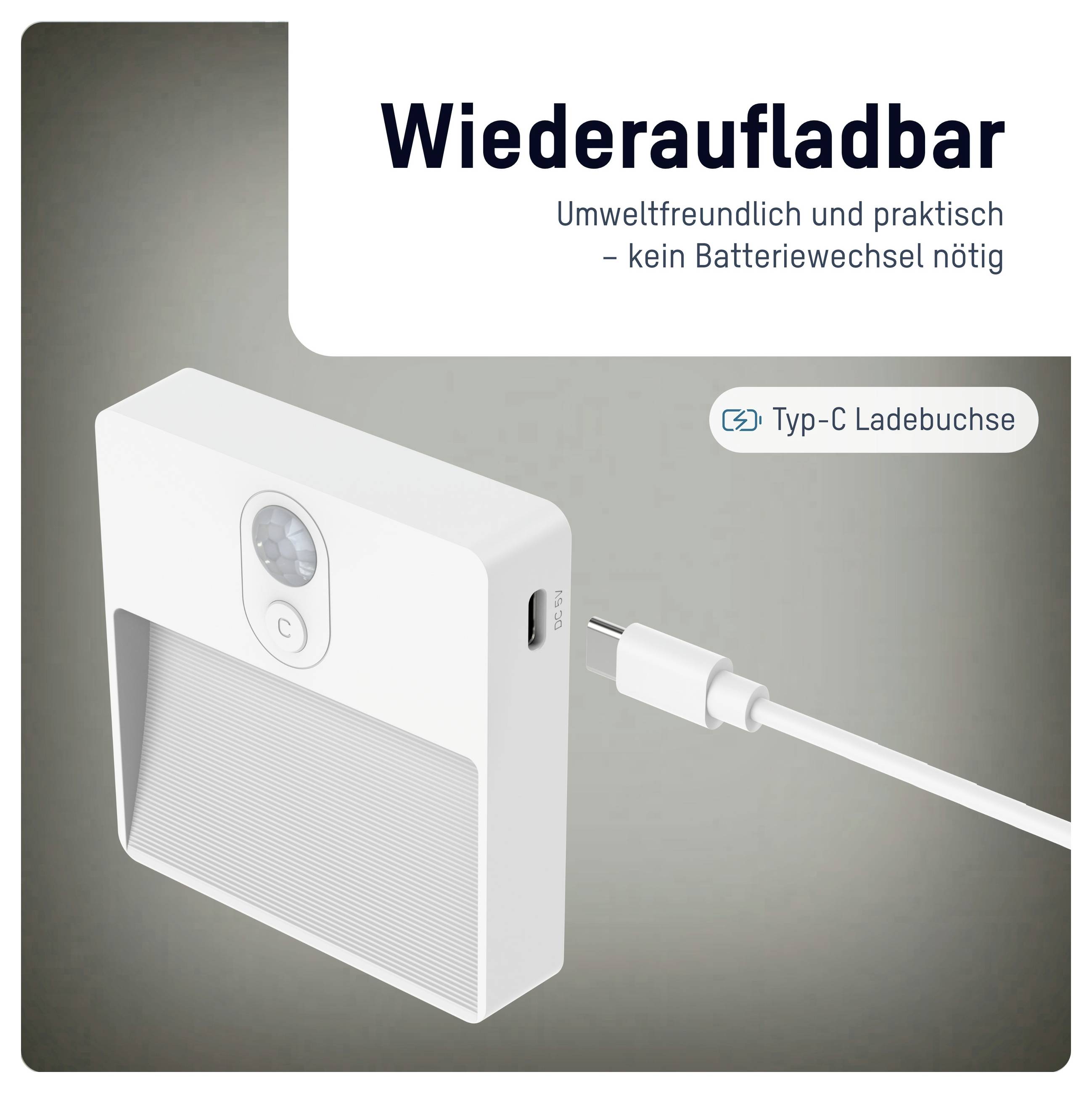 Ansmann Sensor-Nachtlicht NL5R wiederaufladbar 1600-0481 noční světlo s pohybovým senzorem kulatý LED teplá bílá bílá-7