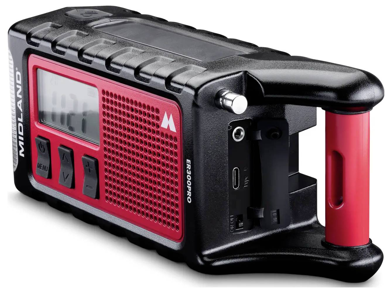 Midland ER 300 Pro C1663 Nouzové rádio, AM, FM, Bluetooth, nouzové rádio, FM, SV, USB, Ruční klika, Solární panel, Funkc-5