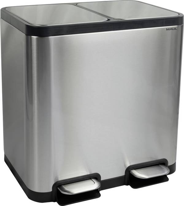Maul  9502294 odpadkový koš, 40 l, nerezová ocel, (š x v x h) 460 x 492 x 378 mm, černá, stříbrná, otevírání pedálem, 1 ks