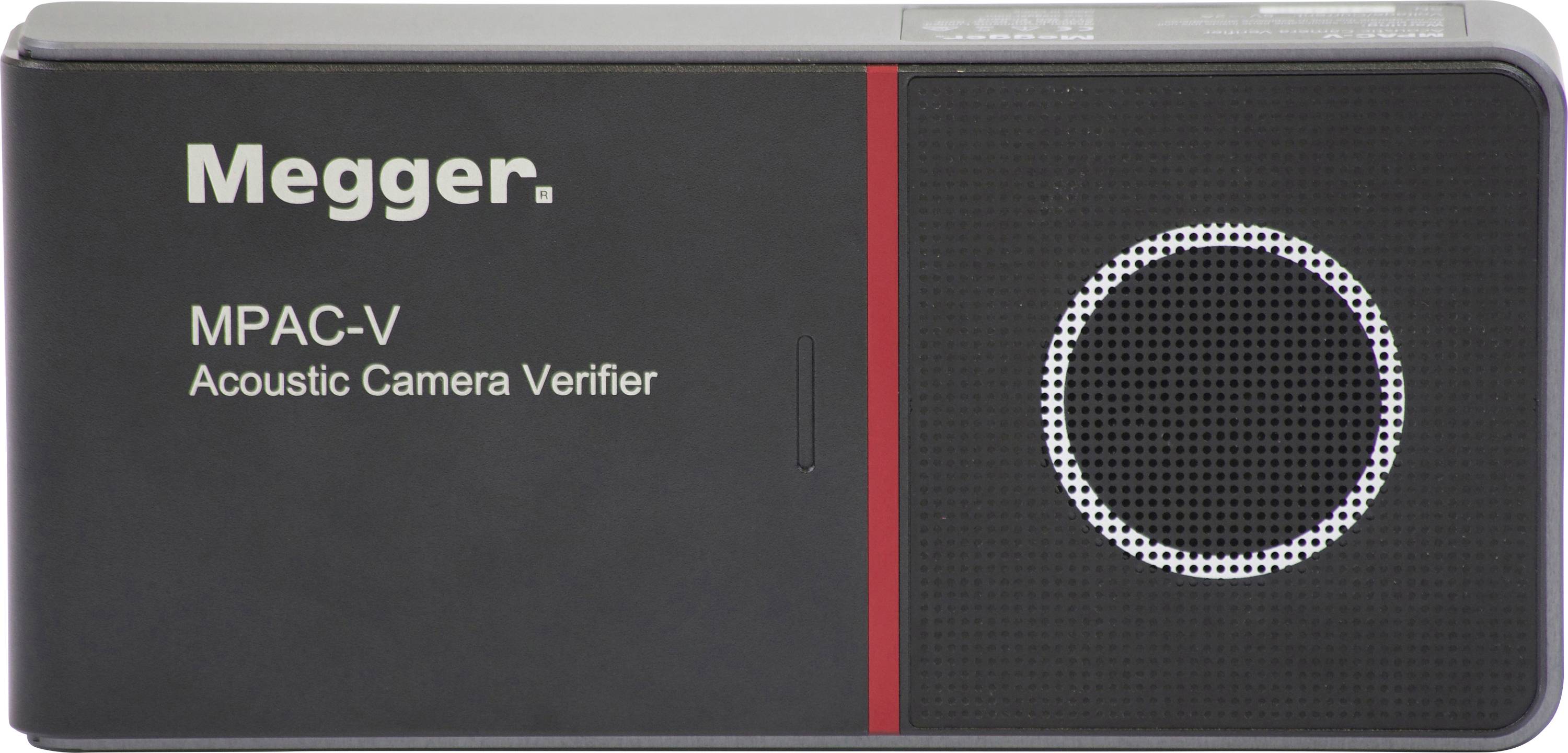 Obrázek ukazuje zařízení Megger MPAC-V Acoustic Camera Verifier s prvkem kruhového designu na pravé straně.
