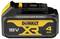 Baterie DeWalt XR 18V 4 Ah lithium-iontová, design v černé a žluté barvě, s viditelným značením a specifikacemi na straně.